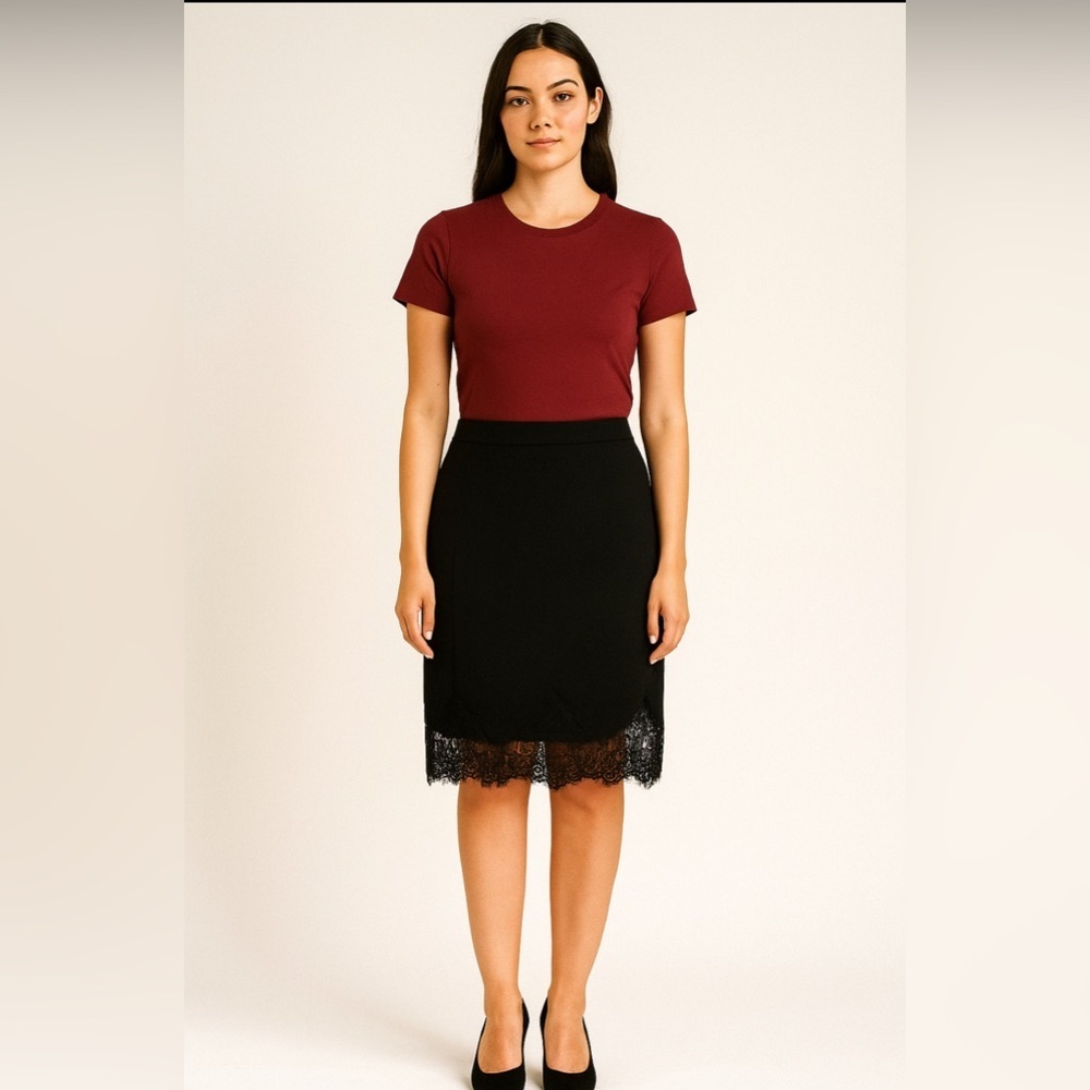 Lulus Elegant Black Lace Hem Skirt.    Size-Small